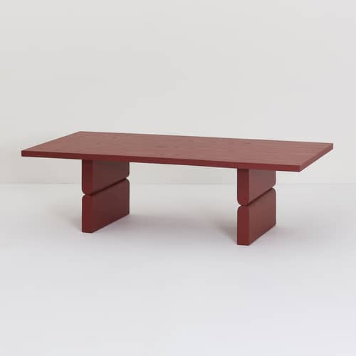 Couchtisch Noon holz rot / 118 x 58 cm - NOBODINOZ - Ziegelrot - Eschefurnier, gefärbt, Massives Kautschukholz