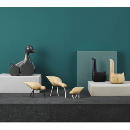Décoration Oiseau Shorebird S bois naturel / L 11,5 cm x 7,5 cm - Normann Copenhagen - Chêne naturel / Pattes blanches - Acier laqué, Chêne massif