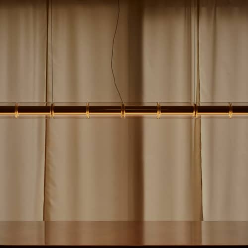 Pendelleuchte Luce Cilindrica S2 glas transparent / L 207 cm - Flos - L 207 cm - Borosilikatglas, poliertes Aluminium