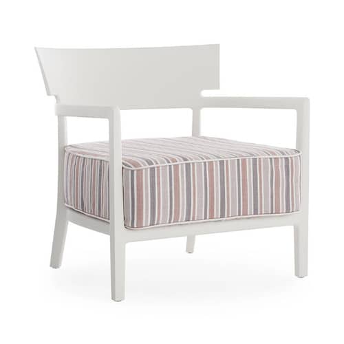 Poltrona imbottita Cara OUTDOOR materiale plastico tessuto rosso / Tessuto - Kartell - Bianco opaco / Tessuto rigato mattone - policarbonato, Schiuma di poliuretano, Tessuto outdoor