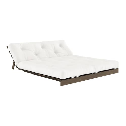 Divano convertibile Roots legno bianco / L 160 cm - 3 posizioni / Struttura marrone - KARUP DESIGN - Naturale 701 / Legno naturale - Espanso, Fibre riciclate miste, Pino massello certificato FSC laccato, Tessuto