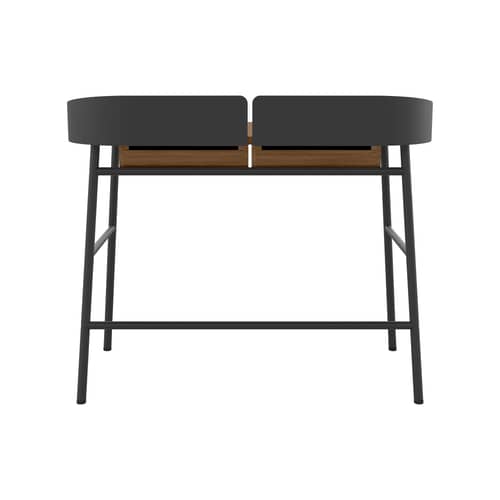 Schreibtisch Victor holz natur / L 100 cm x P 60 cm - Hartô - Schwarz / Braune Eiche, gebeizt - lackiertes Metall, MDF Furnier getönte Eiche