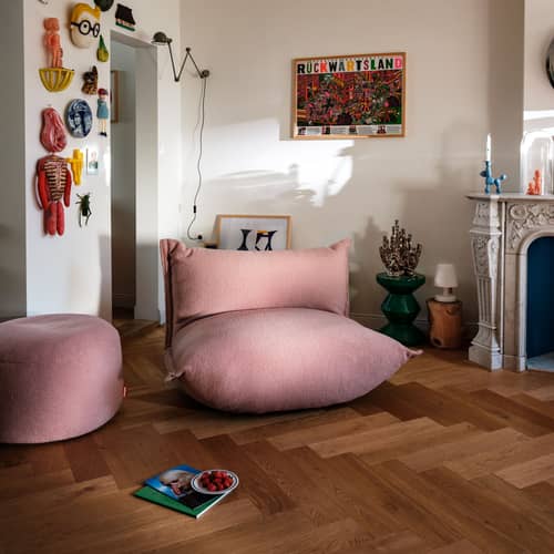 Sitzkissen Point Large Sherpa textil rosa / Ø 70 cm - Stoff Sherpa (Kunstpelz) - Fatboy - Rosa Promise - Sherpa-Fleece-Stoff