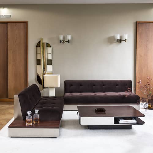 Sofa Stanley textil gelb / 3-Sitzer - L 195 cm - RED Edition - Honey - geschäumtes Polyurhethan, Palisander, rostfreier Stahl, Velours