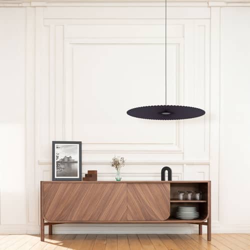 Suspension Carmen Medium tissu gris / LED - Ø 90 cm - Hartô - Gris ardoise - Métal peint, Textile contrecollé sur PET