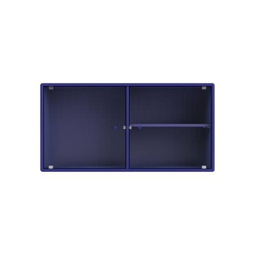 Rangement mural Ripple I bois bleu / Vitrine - L 69,6 x P 20 x H 35,4 cm / Verre ondulé - MONTANA - Monarch 135 - MDF laqué, Verre ondulé