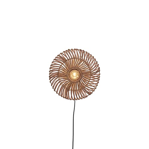 Applique con presa Zanzibar Flat fibre legno beige rattan naturale / Ø 40 cm - GOOD&MOJO - Naturale - Ferro, Midollino
