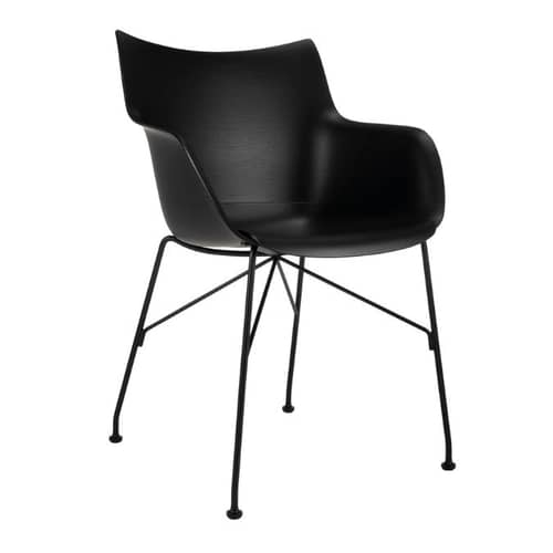 Q/Wood Armchair wood black / Moulded wood & plastic seat - Kartell - Black / Black base - Moulded wood plywood, Painted steel, Thermoplastic