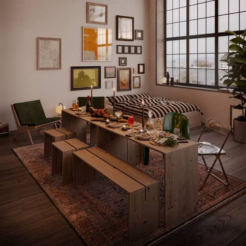 Bank Join-In holz natur / L 115 cm - KARUP - Klare Kiefer - FSC-zertifiziertes Massivholz Kiefer