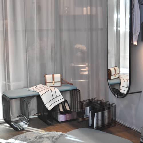 Curva Bench metal black / Shelf - L 100 cm - AYTM - Black & White - Steel