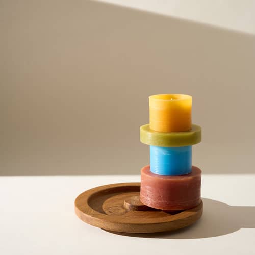 Candl Stack 04 Candle wax multicoloured / 4 stackable Units - Combustion 110 hours - STAN EDITIONS - Brown & Blue - Paraffin wax