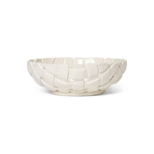 Corbeille Plait / Coupe à fruits - Tressé main / Ø 30 cm - Ferm Living - Blanc - Céramique émaillée