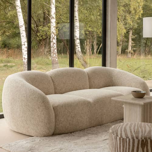 Sofa Dulcia textil beige / 3-Sitzer – L 231 cm - NV GALLERY - Beige Meliert - FSC-zertifiziertes Holz, High Density-Schaum, Tissu Tweed