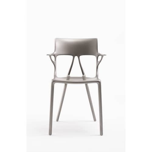 Poltrona A.I materiale plastico grigio argento / Progettato da un\'intelligenza artificiale - Kartell - Grigio metallico - Tecnopolimero termoplastico riciclato