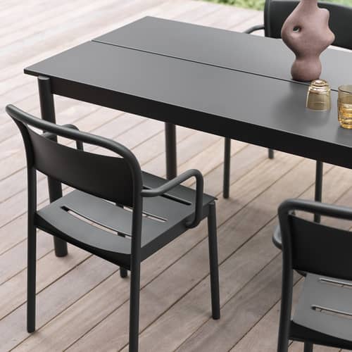 Linear Rectangular table metal black / Steel - 220 x 90 cm - Muuto - Black - Powder-coated steel