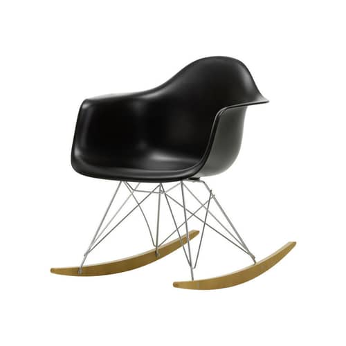 RE RAR - Eames Plastic Armchair Rocking chair plastic material black / (1950) - Recycled - Vitra - Black / Chrome legs / Light wood - Chromed steel, Post-consumer recycled plastic, Solid maple
