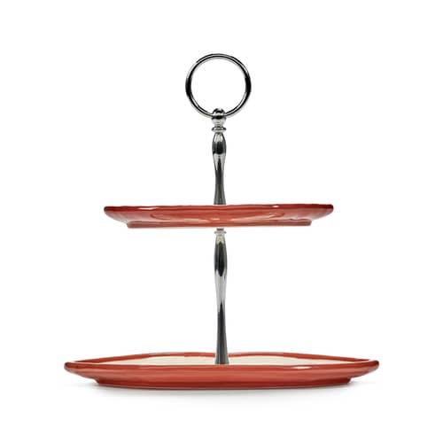 Serviteur Les Objets Mouleversants céramique rouge / 2 plateaux - Serax - Rouge & blanc - Grès, Métal