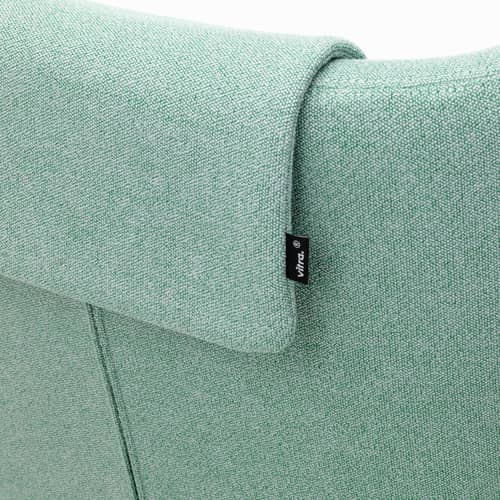 Set fauteuil & repose-pieds Grand Repos tissu vert / Pivotant & inclinable - Vitra - Bleu-vert (tissu Dumet)  / Alu poli -  Plumes, Aluminium poli, Mousse polyuréthane, Tissu