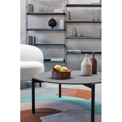 Table basse Undique céramique noir / Ø 91 x H 37 cm - Grès effet terrazzo / Seconde vie - Kartell - Noir effet terrazzo - Acier peint, Grès