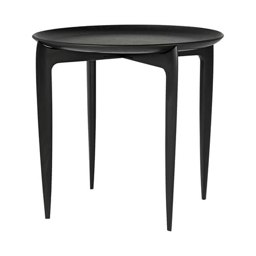 Table d\'appoint Tray Small / Réédition 1958 - Plateau amovible Ø 45 cm - Fritz Hansen - Noir - Chêne massif teinté