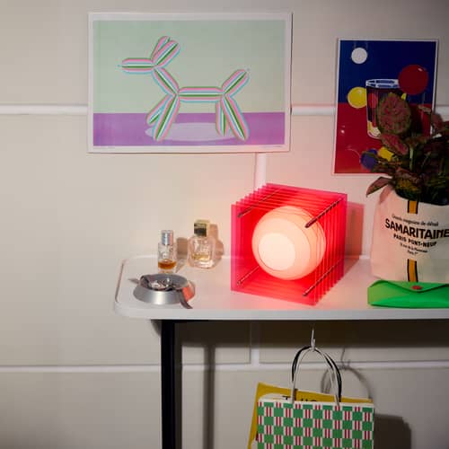 Lop Small Square Table lamp plastic material pink / Archiproducts Design Award Winner - BANG - Pink - Acrylic, Glass, Stainless steel