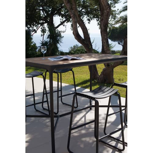 Tavolo alto Four metallo nero legno naturale / L 160 x H 111 cm - Houe - Bambù / Base nera - Alluminio, Bambù