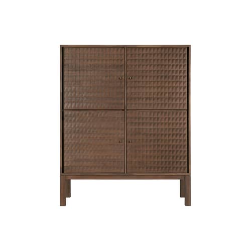 Anrichte Sono holz braun / B 116 x H 144 cm - Handgeschnitzte Relief-Wandtafeln - Ethnicraft - Teakholz / Griffe Messing - Festes Teakholz gebeizt, Gegossenes Messing