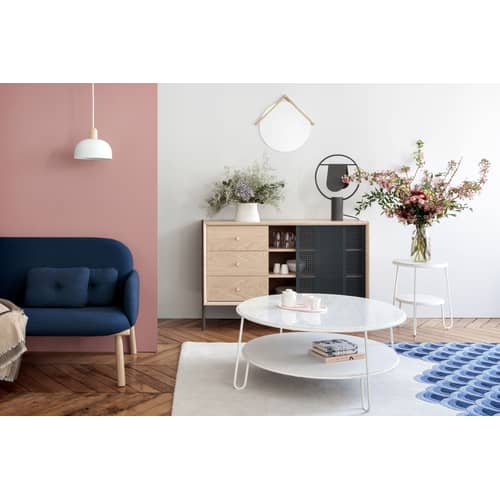 Buffet Gabin métal gris bois naturel / Haut - 3 tiroirs - L 120 cm - Hartô - Ardoise / Chêne - Bois peint, Laiton, MDF plaqué chêne, Métal perforé