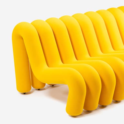 Canapé droit Extra Bold Sofa tissu jaune / 3 places - L 224 cm (12 tubes) - Moustache - Jaune - Acier, Laine, Mousse haute résilience