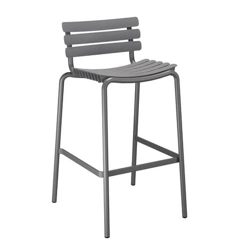 Chaise de bar ReCLIPS plastique gris / H 76 cm - Plastique recyclé - Houe - Gris - Aluminium thermolaqué, Plastique recyclé
