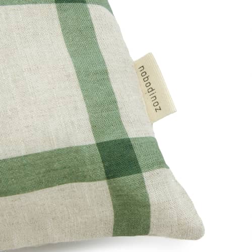 Coussin Vibes Rectangular tissu vert / Medium - 44 x 25 cm - NOBODINOZ - Oiseau / Grille verte - Lin français, Polyester Oeko-Tex