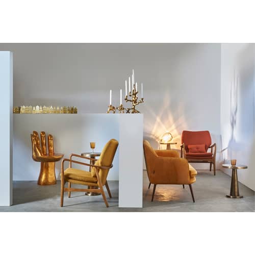 Fauteuil rembourré Peggy tissu rouge orange bois naturel - Pols Potten - Rouille / Bois foncé - Frêne verni, Mousse, Tissu