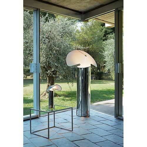 Lampadaire Chiara gris métal / Ø 72 x H 145 cm / Réédition 1969 - Flos - Acier poli / Liseré noir - Acier inoxydable