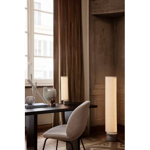 Lampe de table The Unbound LED / H 45 cm - marbre / Pivotant - Gubi - Lin blanc / Marbre gris - Lin, Marbre