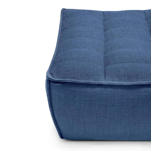 Pouf N701 tessuto blu / 70 x 70 cm - Ethnicraft - Blu (tessuto standard) - Legno, Schiuma PU ad alta densità, Tessuto