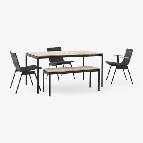 Banc Ville AV27 bois naturel / L 110 cm - &tradition - Banc / Noir chaud - Acier, Teck