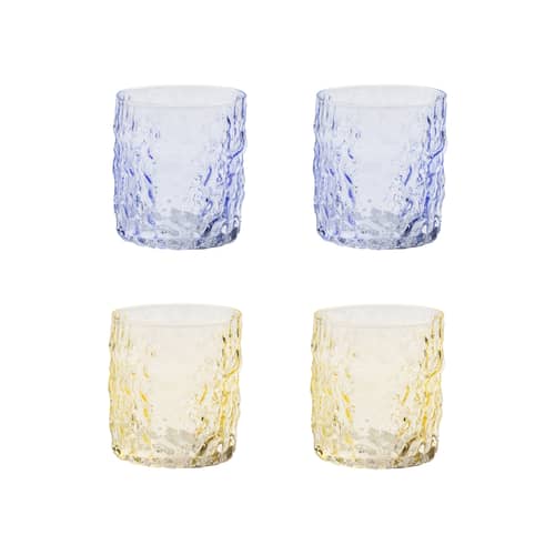 Bicchiere Trunk vetro blu giallo / Set di 4 - Ø 8 x H 9 cm - & klevering - Blu e giallo - Vetro