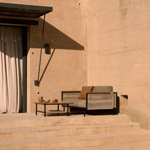 Gartensofa 2-Sitzer Corbey textil grau / L 154 cm - Ethnicraft - Grau Silt - Aluminium, Gewebe, Kordel, Schaumstoff, Teakholz