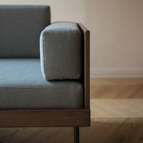 Sofa Cut textil grün / 3-Sitzer - L 230 cm - KANN DESIGN - Grün - HR-Schaum, Kvadrat-Gewebe, Nussbaum, Stahl