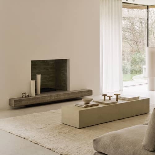 niedrige Konsole Elements corian weiß / 180 x 45 x H 30 cm - Mikrozement - Ethnicraft - B 180 cm / Gebrochenes Weiß - Mikrozement