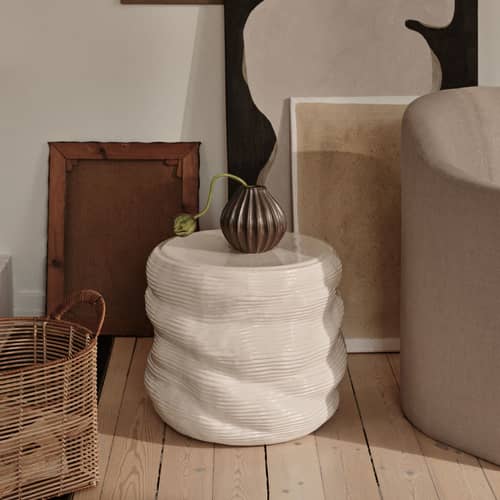 Earthernware End table ceramic white / Ø 44 x H 42 cm - BROSTE COPENHAGEN - Off white - Enamelled sandstone