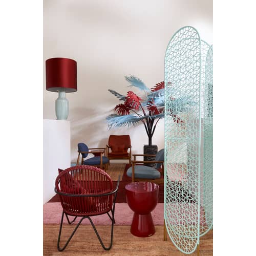 Fauteuil rembourré Peggy tissu rouge orange bois naturel - Pols Potten - Rouille / Bois foncé - Frêne verni, Mousse, Tissu