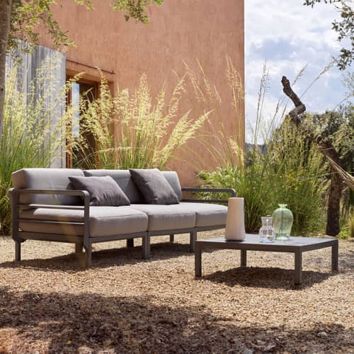 Canapé de jardin modulable Maximo tissu gris / 3 places - L 253.5 cm - NARDI - Gris Basalte / Tissu gris lave - Mousse polyuréthane, Résine de fibre de verre, Tissu acrylique Sunbrella