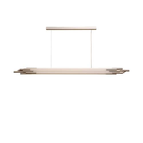 Pendelleuchte ORG Horizontal Large glas weiß / LED – L 200 cm - DCW éditions - Nickel & Weiß - Aluminium, Opalglas