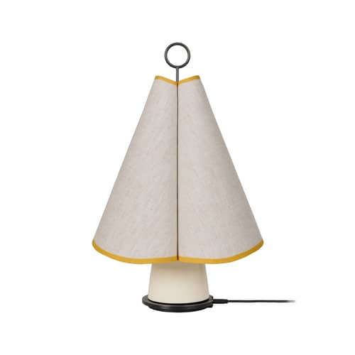 Schnurlosleuchte Hornbæk LED textil beige - Gubi - Beige / Poppy-Gelb - Keramik, Leinen, Messing
