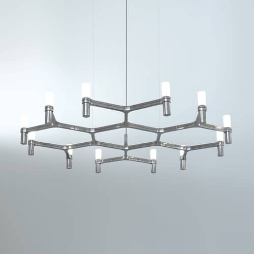 Sospensione Crown Plana Minor argento metallo / Ø 109 cm - Nemo - Alluminio lucidato - Alluminio lucido, Vetro sabbiato