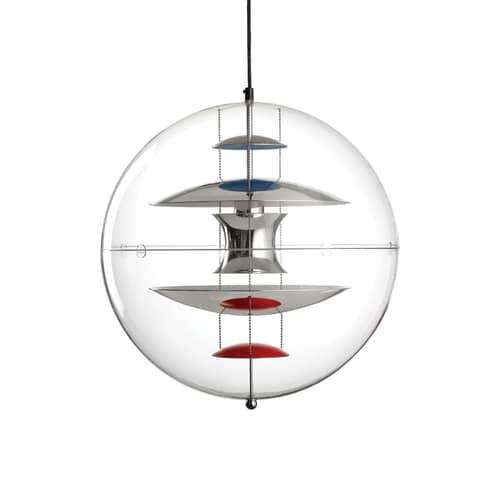 Sospensione VP Globe materiale plastico multicolore trasparente Ø 40 cm - Panton 1969 - Verpan - Ø 40 cm / Trasparente - Riflettori cromato/rosso/blu/bianco - Acrilico, Alluminio