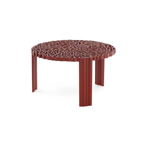Table basse T-Table Basso plastique rouge / Ø 50 x H 28 cm - Kartell - Bordeaux - PMMA soft touch