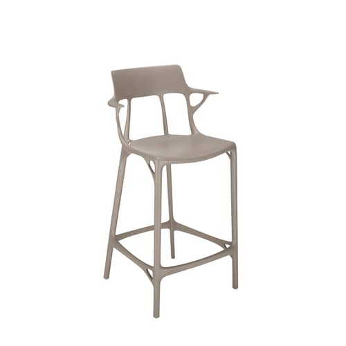 Tabouret de bar A.I plastique gris / 65 cm - Conçu par intelligence artificielle - Recyclé / Seconde vie - Kartell - Gris - Technopolymère thermoplastique recyclé