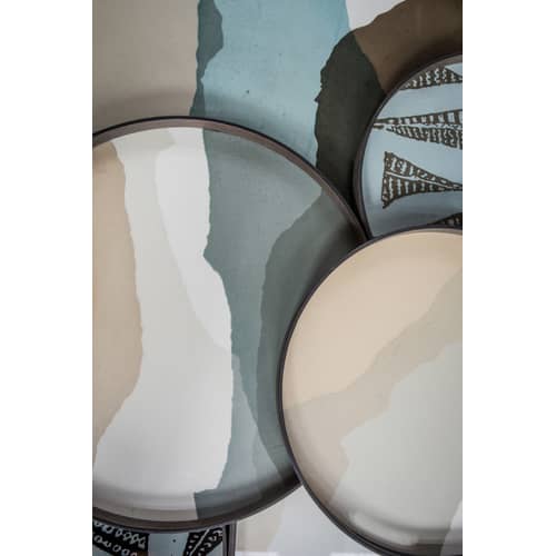 Accessoire  verre beige / Plateau Slate Ø 61 cm - Pour tables gigognes Ø 62 cm - Ethnicraft - Plateau / Sable & vert - Bois, Verre sérigraphié
